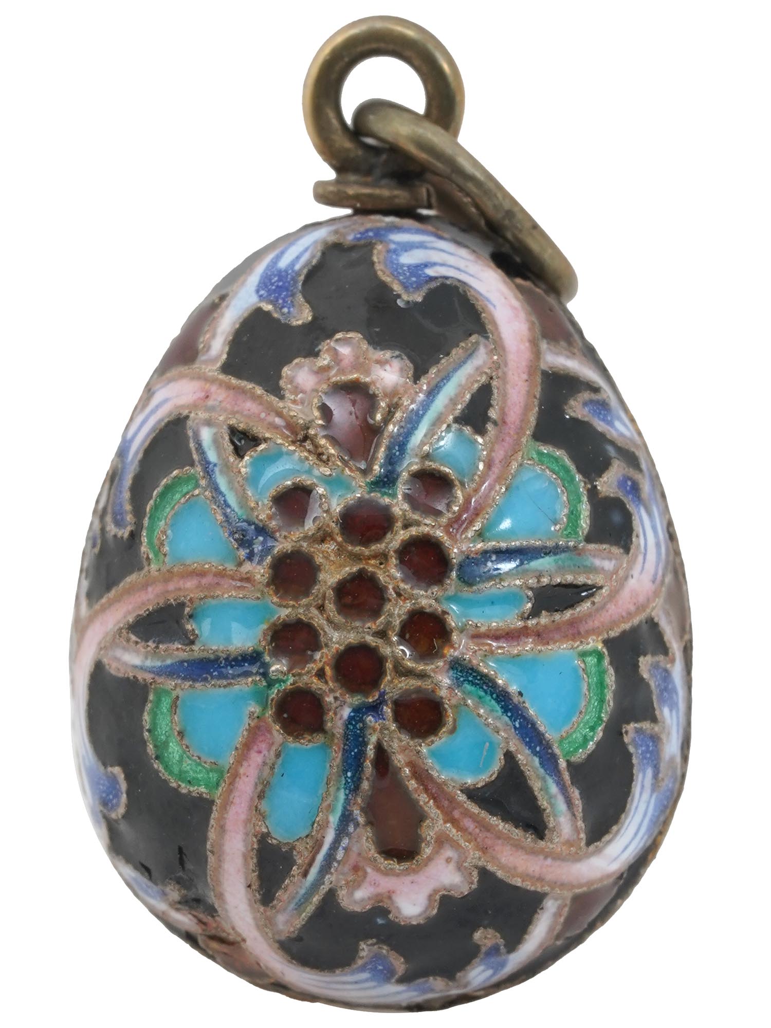 RUSSIAN GILT SILVER CLOISONNE ENAMEL EGG PENDANT PIC-0